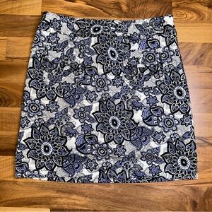 Ann‎ Taylor LOFT Blue Paisley Casual Cotton Mini Skirt Size 2 Side Zip Pockets